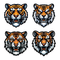 set of wild animal tiger head face mascot design vector illustration, logo template isolated on white background