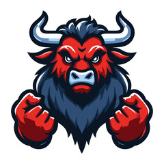 Strong athletic body muscle bull mascot design vector illustration, logo template isolated on white background
