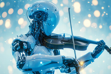 Obraz premium Synthetic Symphony: Robotic Violin Virtuoso