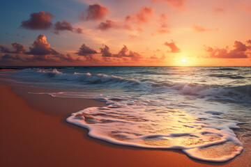 Fototapeta na wymiar An image of a tranquil beach at sunset.