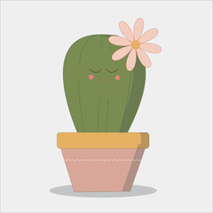 Cute cactus in a pot. Home plant.Room green cactus.Vector cartoon isolated on white background