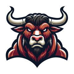 wild strong animal bull head face mascot design vector illustration, logo template isolated on white background