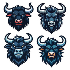 Naklejka premium set of wild strong animal bull head face mascot design vector illustration, logo template isolated on white background