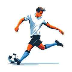 soccer player men athlete vector design, colourful style football game male player illustration, player kicking ball template isolated on white background