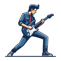 Naklejka premium Musician playing electric guitar, rockstar guitarist design vector illustration, guitar-playing isolated on white background