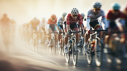 Cycling competition, cyclist athletes riding a race at high speed.