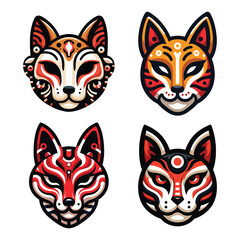 Kitsune mask design logo vector illustration. Traditional Japanese demon. Tattoo print. illustration for t-shirt print, fabric and other uses. Isolated on white background