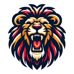 Obraz premium Lion Head Roaring Logo mascot vector illustration, emblem design isolated on white background