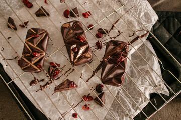 Mini dark chocolate bars with cranberries