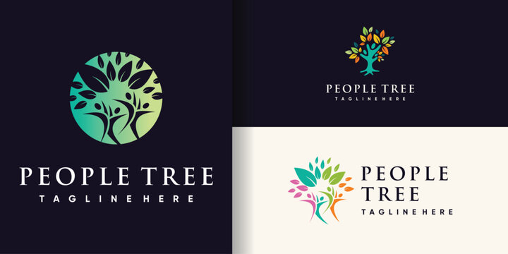 People tree logo design bundle with Premium Vector creative concept