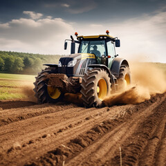 Obraz premium Farmer plowing agriculture field with tractor
