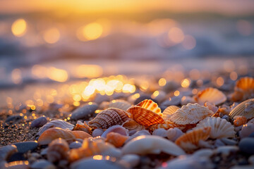 colorful seashells and coral fragments on an archipelago beach - obrazy, fototapety, plakaty
