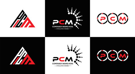 PCM logo. P C M design. White PCM letter. PCM, P C M letter logo design. Initial letter PCM letter logo set, linked circle uppercase monogram logo. P C M letter logo vector design.	
