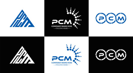 PCM logo. P C M design. White PCM letter. PCM, P C M letter logo design. Initial letter PCM letter logo set, linked circle uppercase monogram logo. P C M letter logo vector design. 
