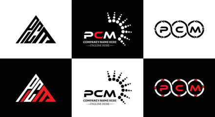 PCM logo. P C M design. White PCM letter. PCM, P C M letter logo design. Initial letter PCM letter logo set, linked circle uppercase monogram logo. P C M letter logo vector design.	
