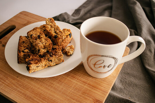 South African health rusks with mug of Rooibos tea