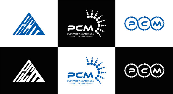 PCM logo. P C M design. White PCM letter. PCM, P C M letter logo design. Initial letter PCM letter logo set, linked circle uppercase monogram logo. P C M letter logo vector design.	
