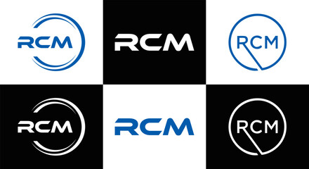 RCM logo. R C M design. White RCM letter. RCM, R C M letter logo design. Initial letter RCM letter logo set, linked circle uppercase monogram logo. R C M letter logo vector design.	
