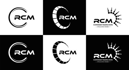 RCM logo. R C M design. White RCM letter. RCM, R C M letter logo design. Initial letter RCM letter logo set, linked circle uppercase monogram logo. R C M letter logo vector design.	
