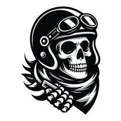 Fototapeta premium Retro vintage biker racer skull in helmet design vector template illustration. t-shirt design, logo mascot emblem isolated on white background