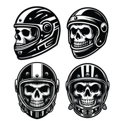 Set of retro vintage biker racer skull in helmet design vector template illustration. t-shirt design, logo mascot emblem isolated on white background