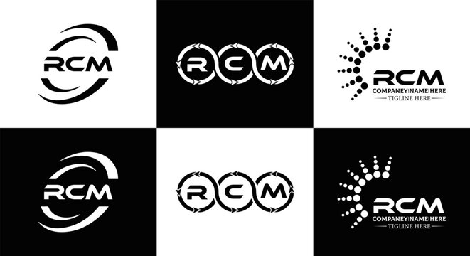 RCM logo. R C M design. White RCM letter. RCM, R C M letter logo design. Initial letter RCM letter logo set, linked circle uppercase monogram logo. R C M letter logo vector design.	
