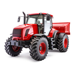 Red color tractor on white background