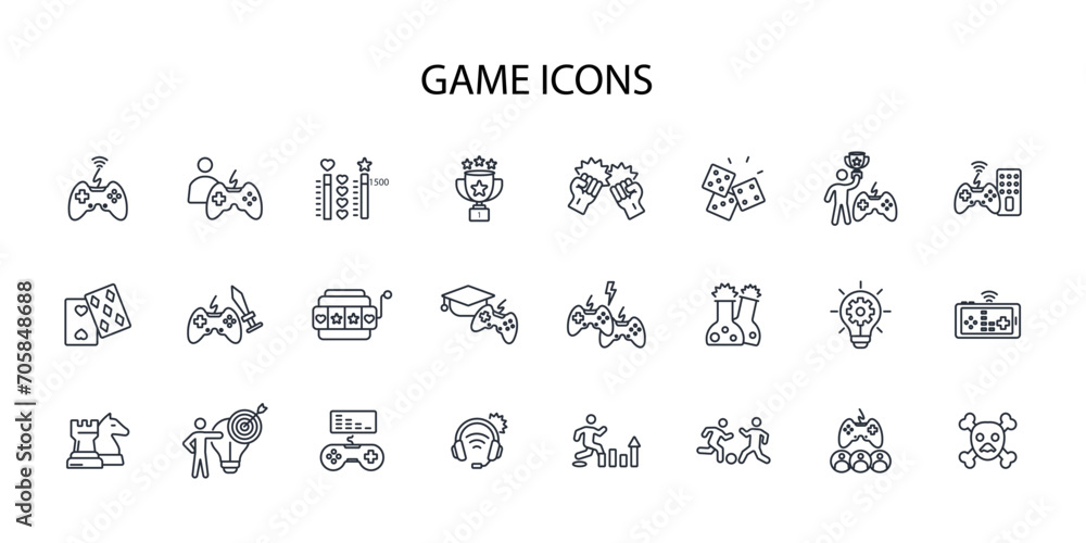 Poster game icon set.vector.editable stroke.linear style sign for use web design,logo.symbol illustration.