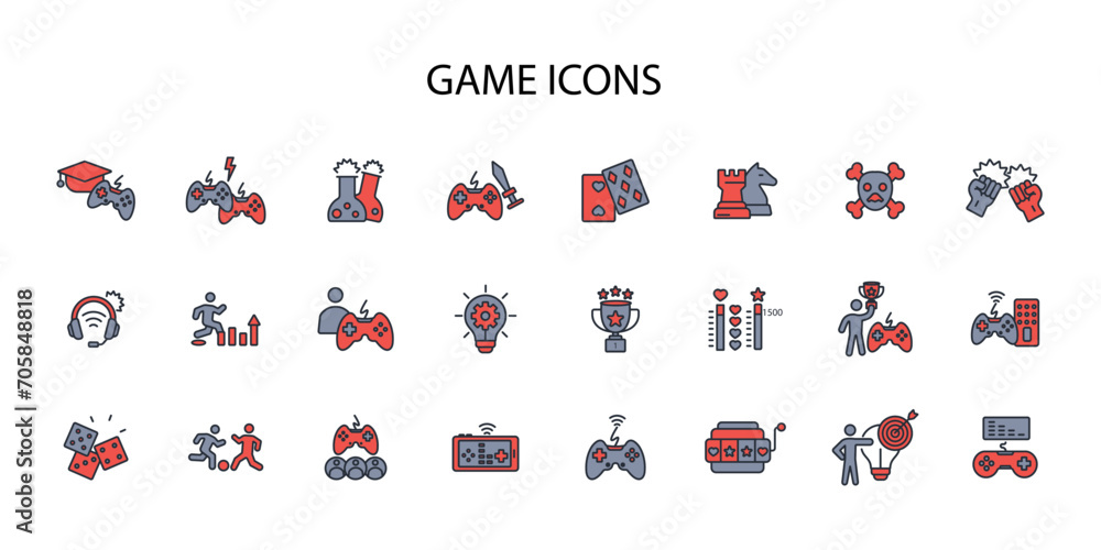 Poster game icon set.vector.editable stroke.linear style sign for use web design,logo.symbol illustration.
