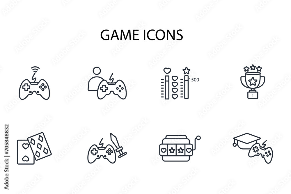 Poster game icon set.vector.editable stroke.linear style sign for use web design,logo.symbol illustration.