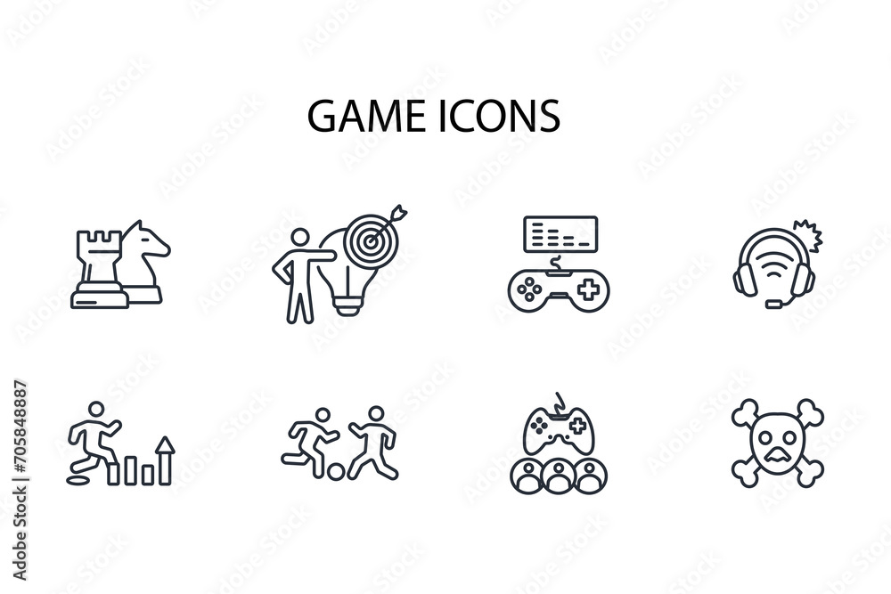 Poster game icon set.vector.editable stroke.linear style sign for use web design,logo.symbol illustration.