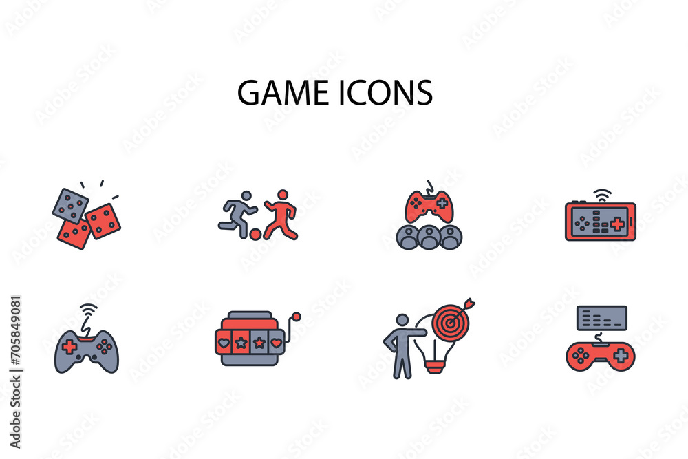 Poster game icon set.vector.editable stroke.linear style sign for use web design,logo.symbol illustration.