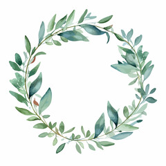 Watercolor vector illustration of a green floral banner with leaves and branches on a white background. - obrazy, fototapety, plakaty