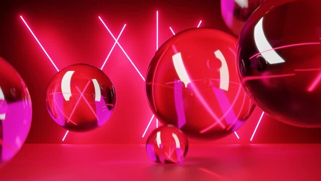 Abstract background with
transparent balls falling down and bounce