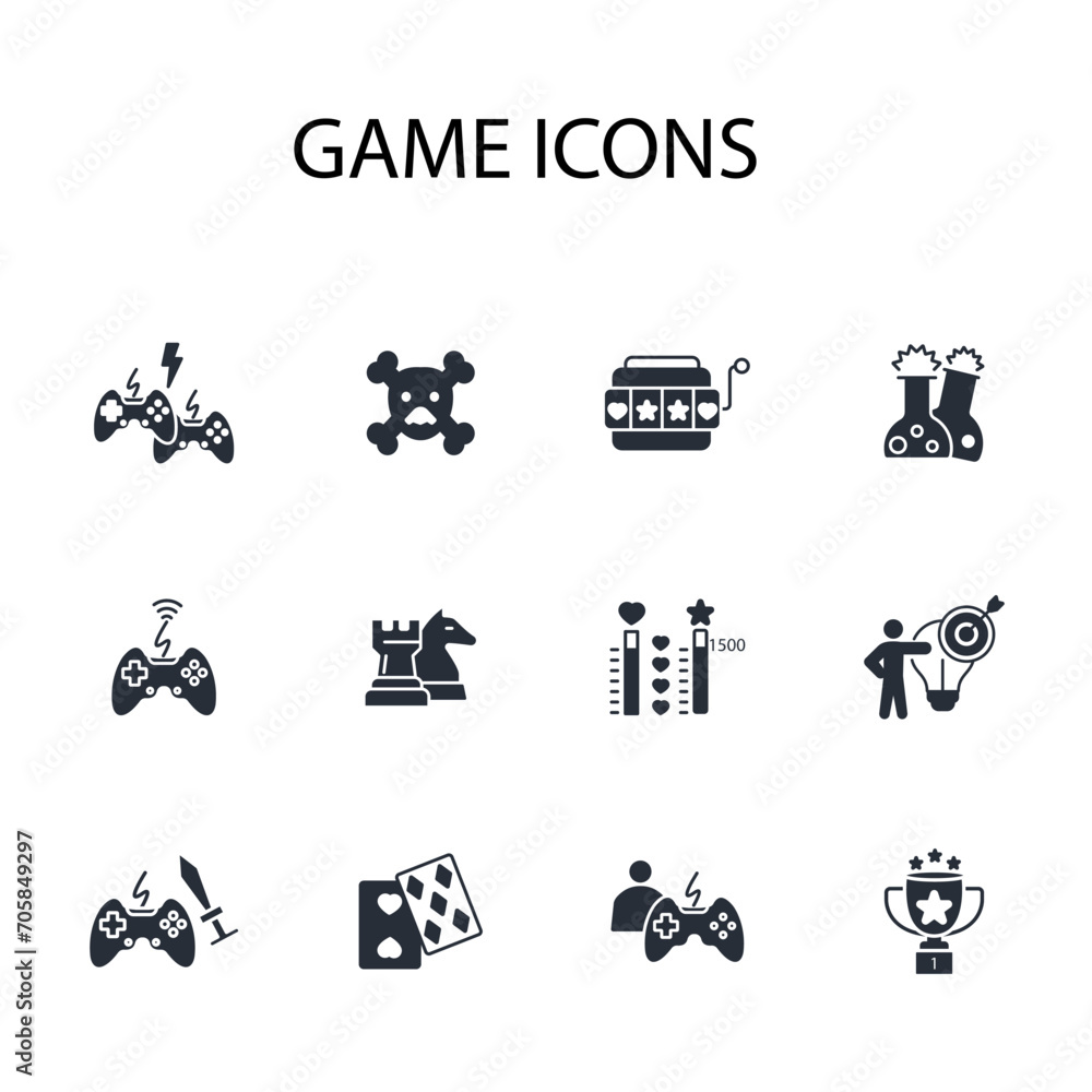 Poster game icon set.vector.editable stroke.linear style sign for use web design,logo.symbol illustration.