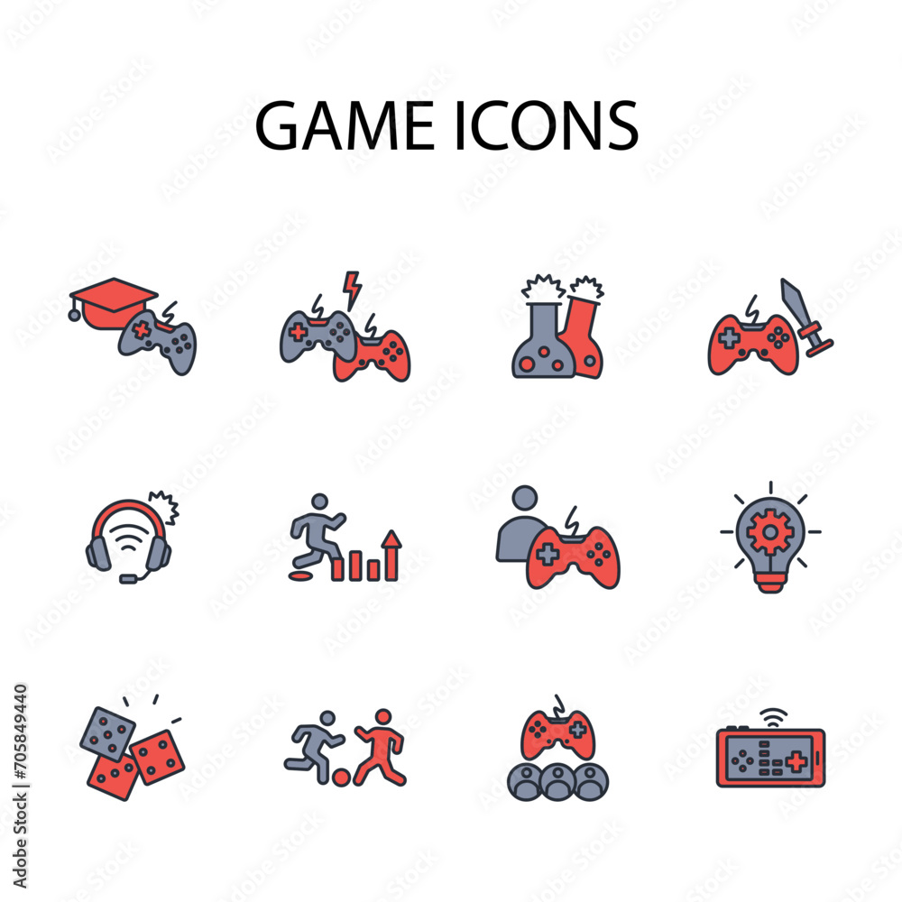 Poster game icon set.vector.editable stroke.linear style sign for use web design,logo.symbol illustration.