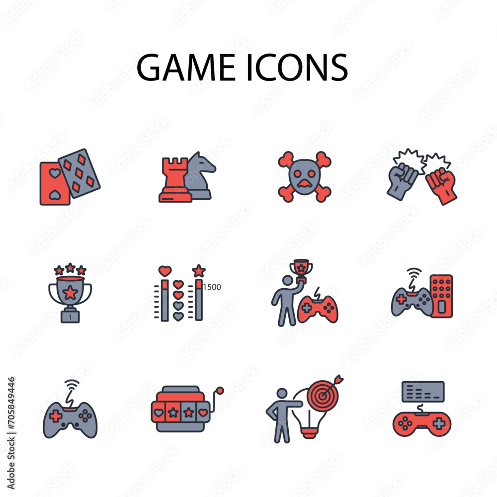 Poster game icon set.vector.editable stroke.linear style sign for use web design,logo.symbol illustration.