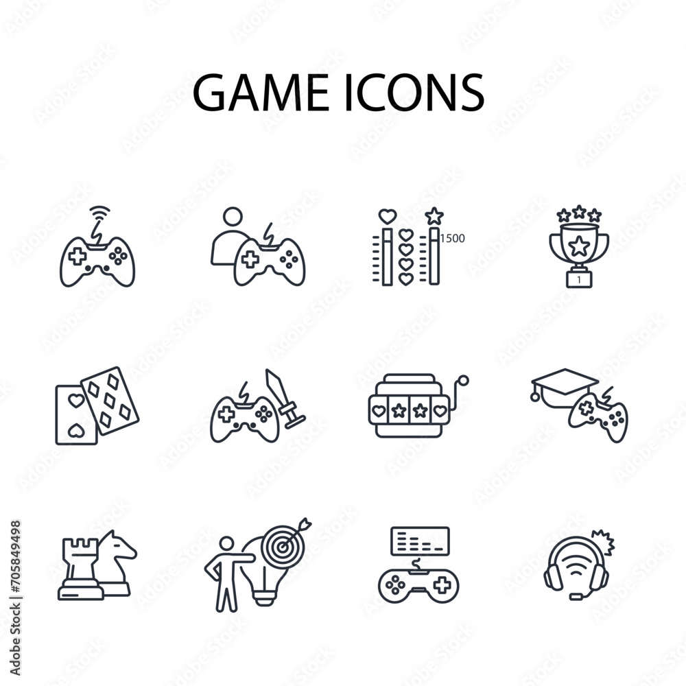 Poster game icon set.vector.editable stroke.linear style sign for use web design,logo.symbol illustration.