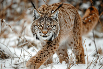 Naklejka na ściany i meble A Lynx in a stealthy prowling stance