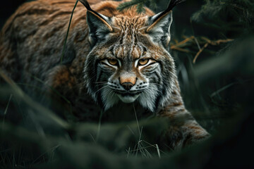 A Lynx in a stealthy prowling stance