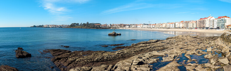 Panoramic view of Sanxenxo in summer, famous touristic destination in Galicia, Spain. High quality photo