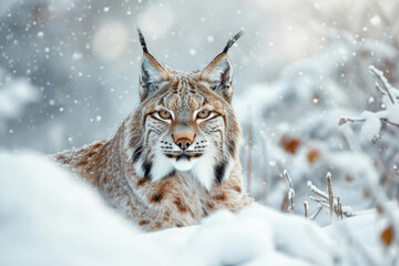 A Lynx in a winter wonderland, surrounded by snow-covered landscapes