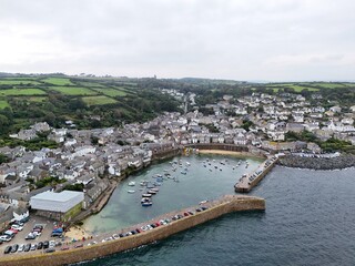 Mousehole Cornish fishing Village UK drone,aerial  high angle