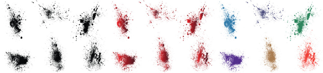 Set of bloody handprint isolated brush stroke illustration and vector ink purple, orange, black, red, green, wheat color grunge brush stroke background