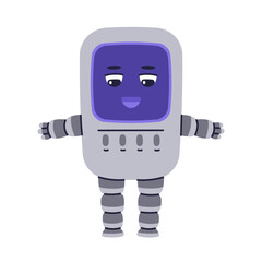 Cute Robot character. Chatbot, AI bot mascot, digital cyborg. Futuristic technology service. Communication artificial intelligence. Vector illustration in cartoon doodle style