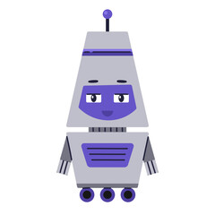 Cute Robot character. Chatbot, AI bot mascot, digital cyborg. Futuristic technology service. Communication artificial intelligence. Vector illustration in cartoon doodle style