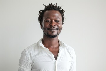 Charismatic portrait of an African man, engaging and personable, white background