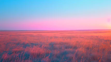 Schilderijen op glas A vast plain, with surreal neon-colored grass and a pastel gradient sky, during a mystical afternoon, aligning with the Psychic Waves theme of mainstream storytelling style © VirtualCreatures