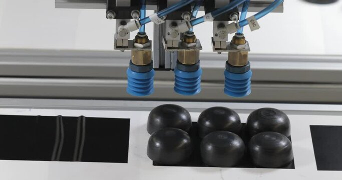 Vacuum Suction Robotic Arm Picking Parts From Conveyor Belt Automatization