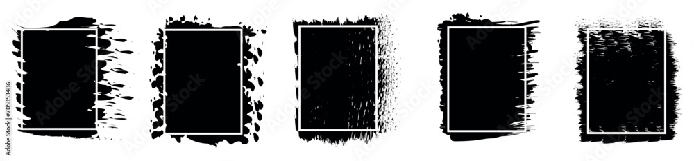 Poster Grunge brush outline frames set. Hand drawn sketch frame collection. Rectangle pencil frames border shape elements.